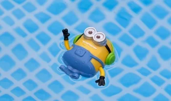 Minion toy floating in a swimming pool