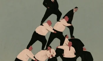 some fat bankers standing on the shoulders of others 