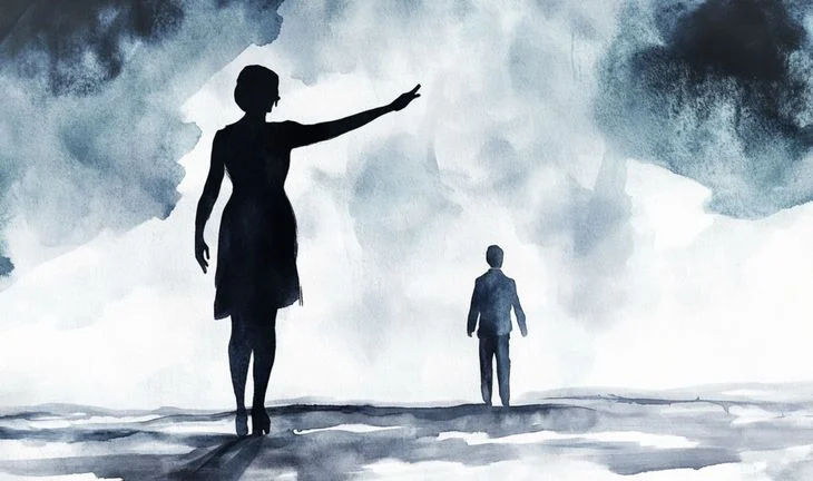 a woman waving goodbye to a small man 